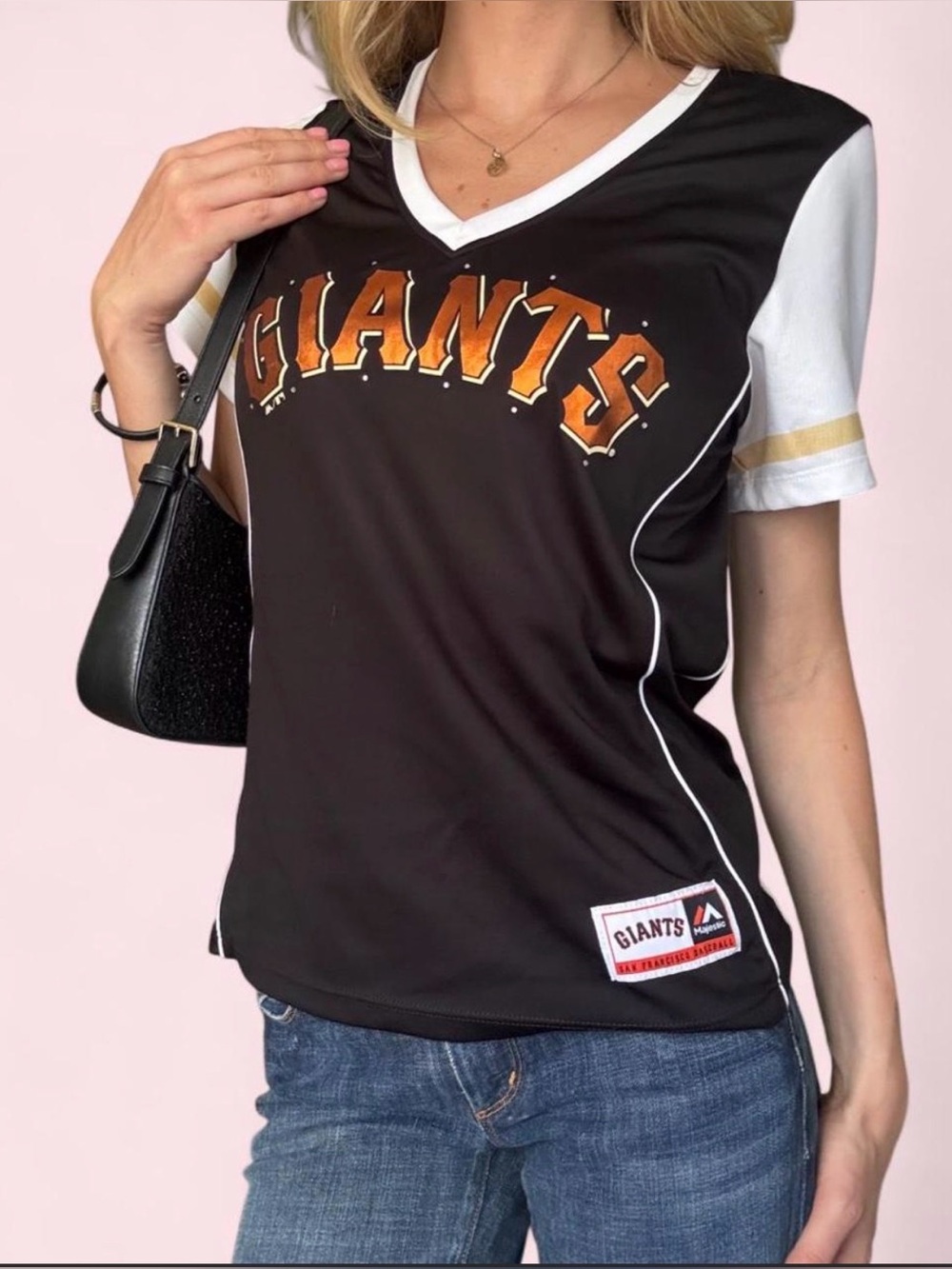 Women’s Giants V-Neck Jersey Top in Black, White & Gold